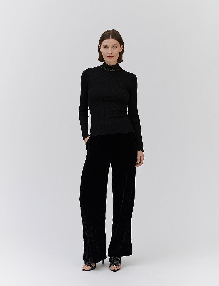 Rosemunde - RWBeatha Silk LS Lace T-shirt - langærmede toppe - black - 4