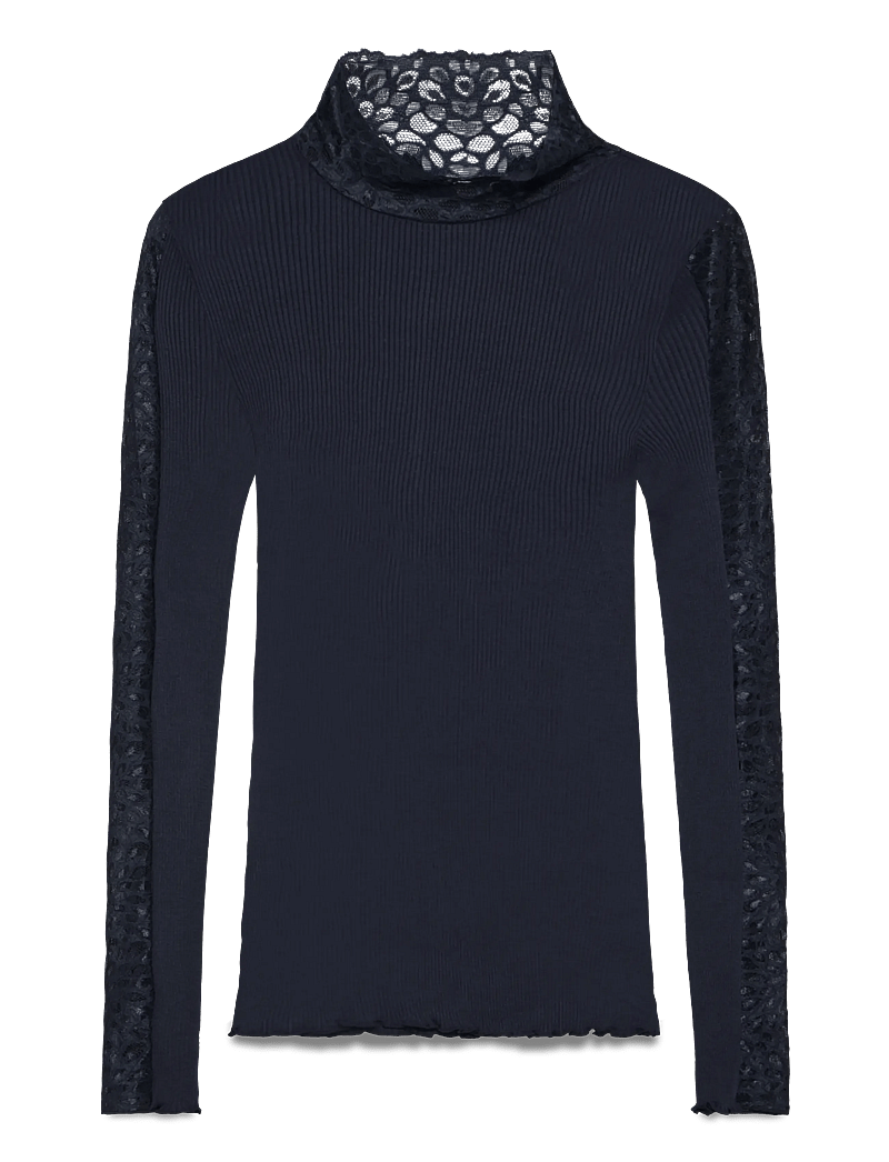 Rosemunde - RWBeatha Silk LS Lace T-shirt - t-shirts met lange mouwen - navy - 1