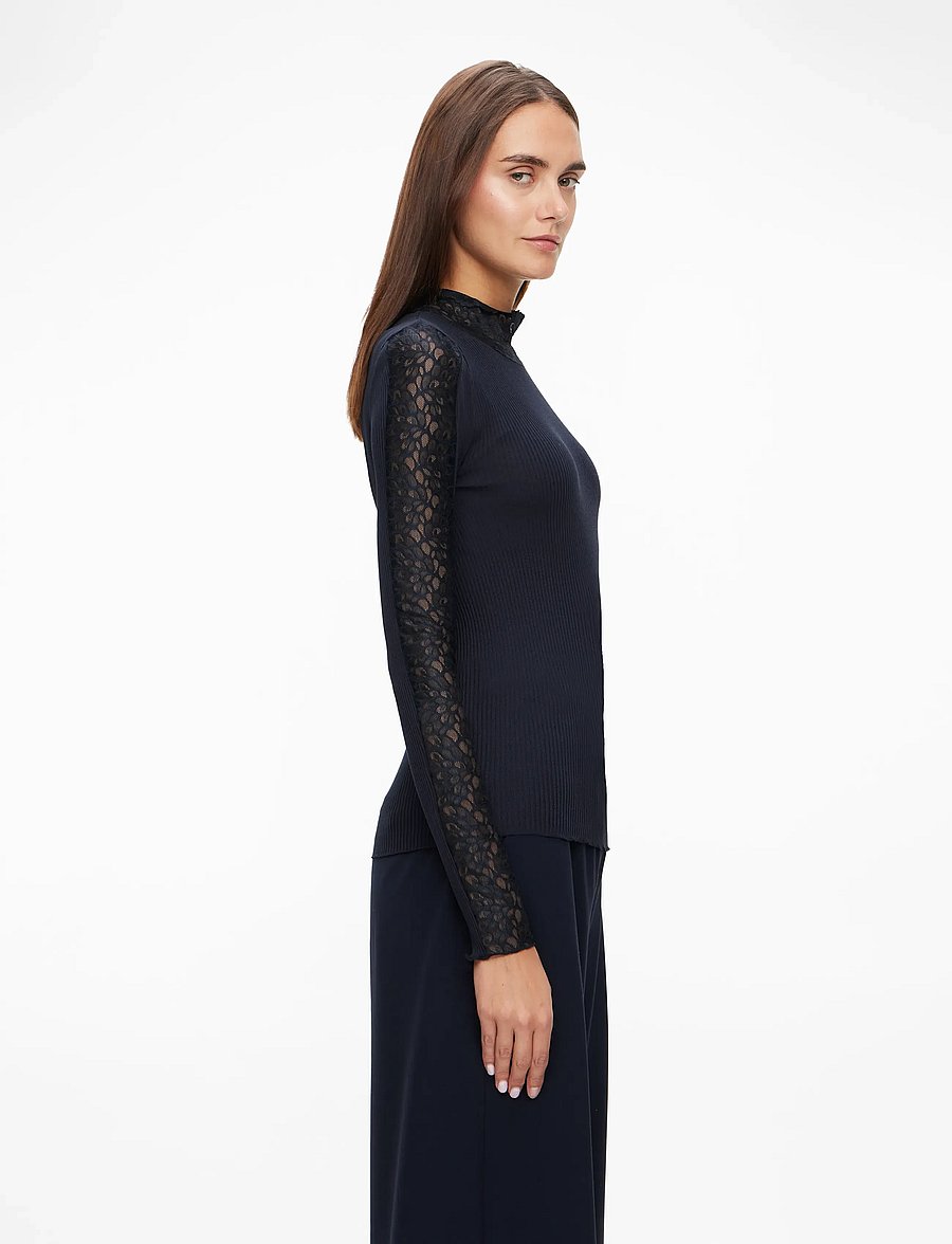 Rosemunde - RWBeatha Silk LS Lace T-shirt - t-shirts met lange mouwen - navy - 3
