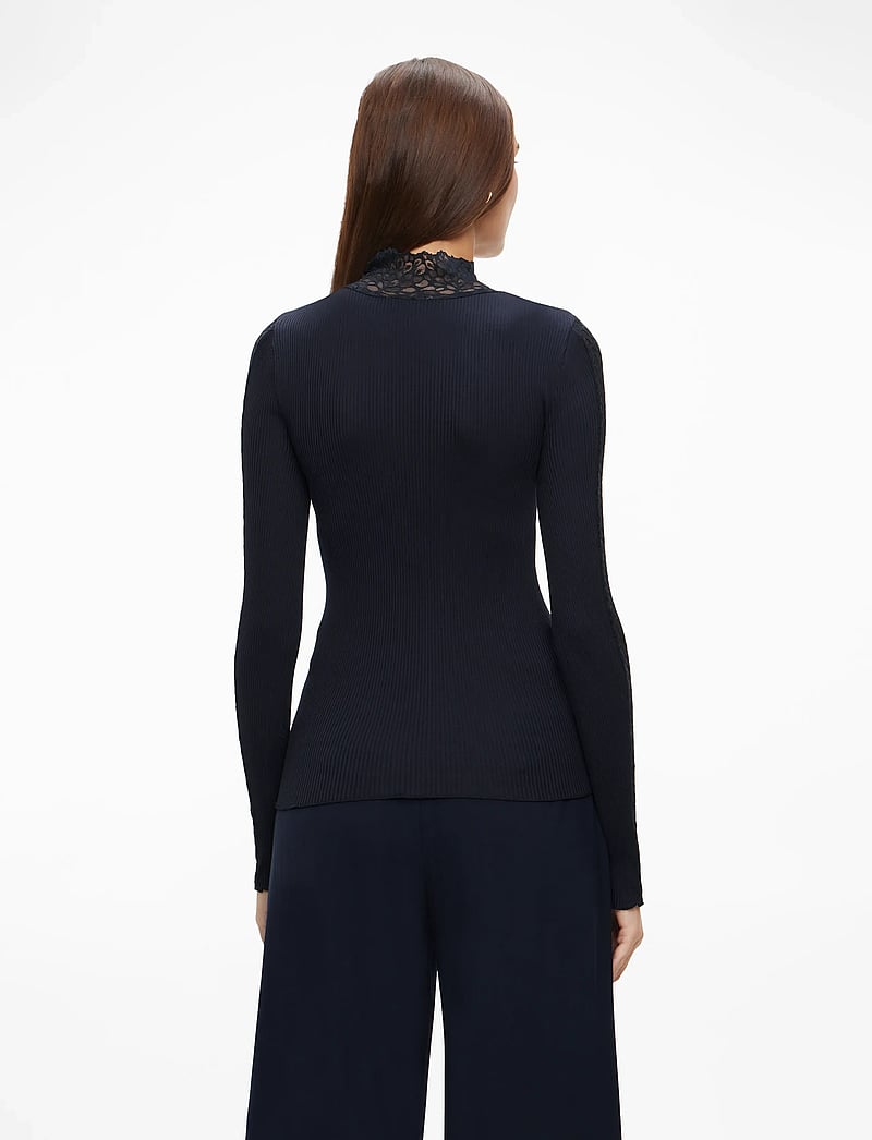 Rosemunde - RWBeatha Silk LS Lace T-shirt - t-shirts met lange mouwen - navy - 4