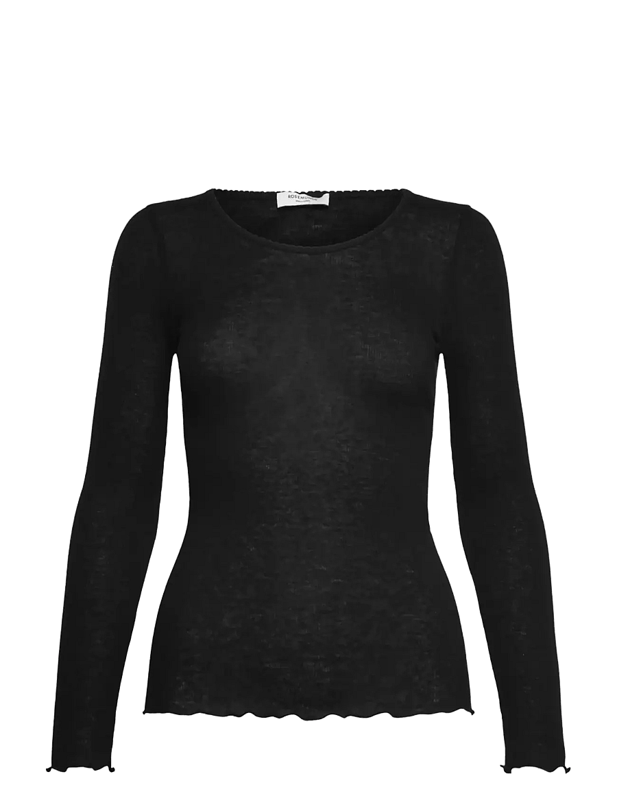 Rosemunde - RWBurlington Wool LS O-neck T-shirt - langärmlige tops - black - 0