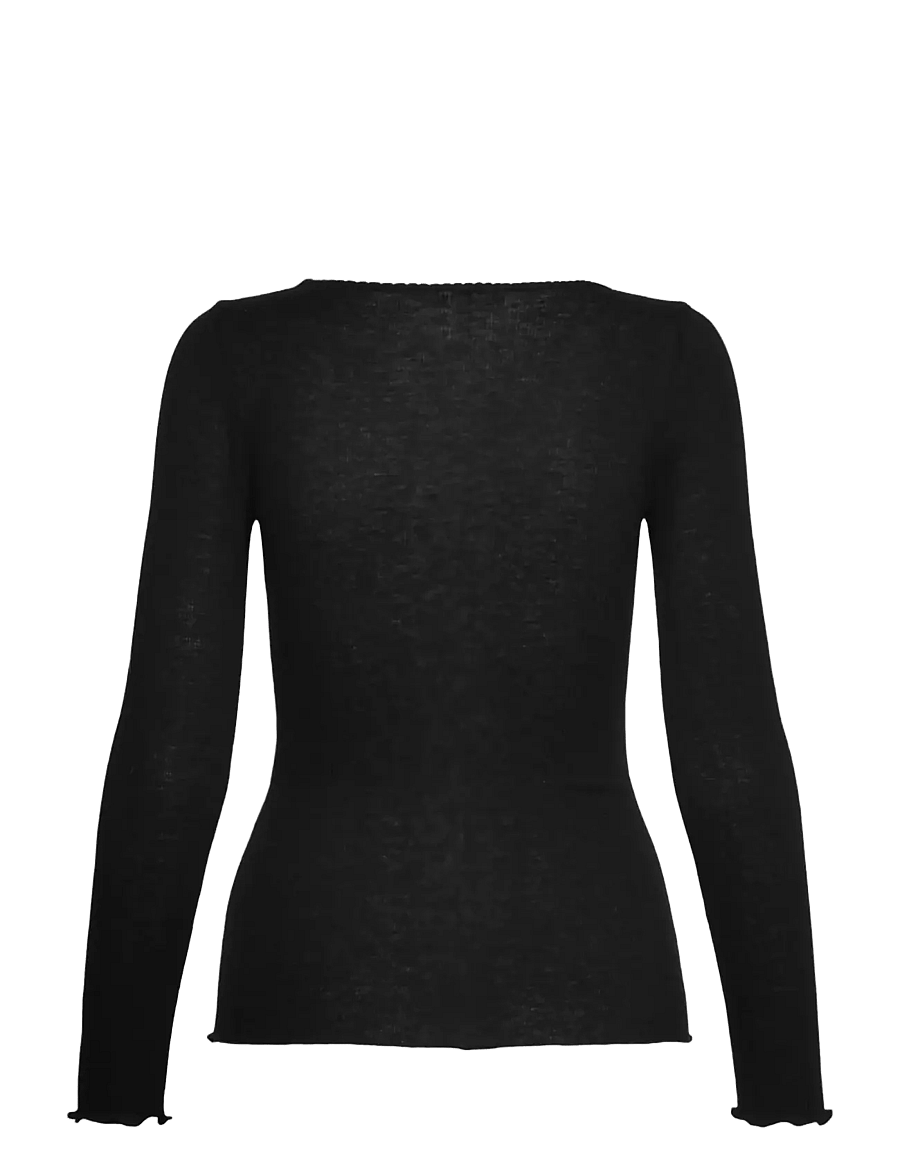 Rosemunde - RWBurlington Wool LS O-neck T-shirt - langärmlige tops - black - 1
