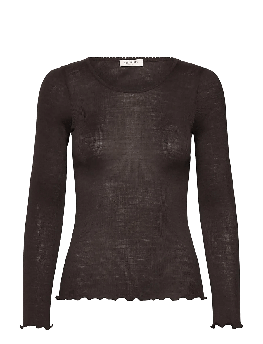 Rosemunde - RWBurlington Wool LS O-neck T-shirt - long-sleeved tops - mole - 0