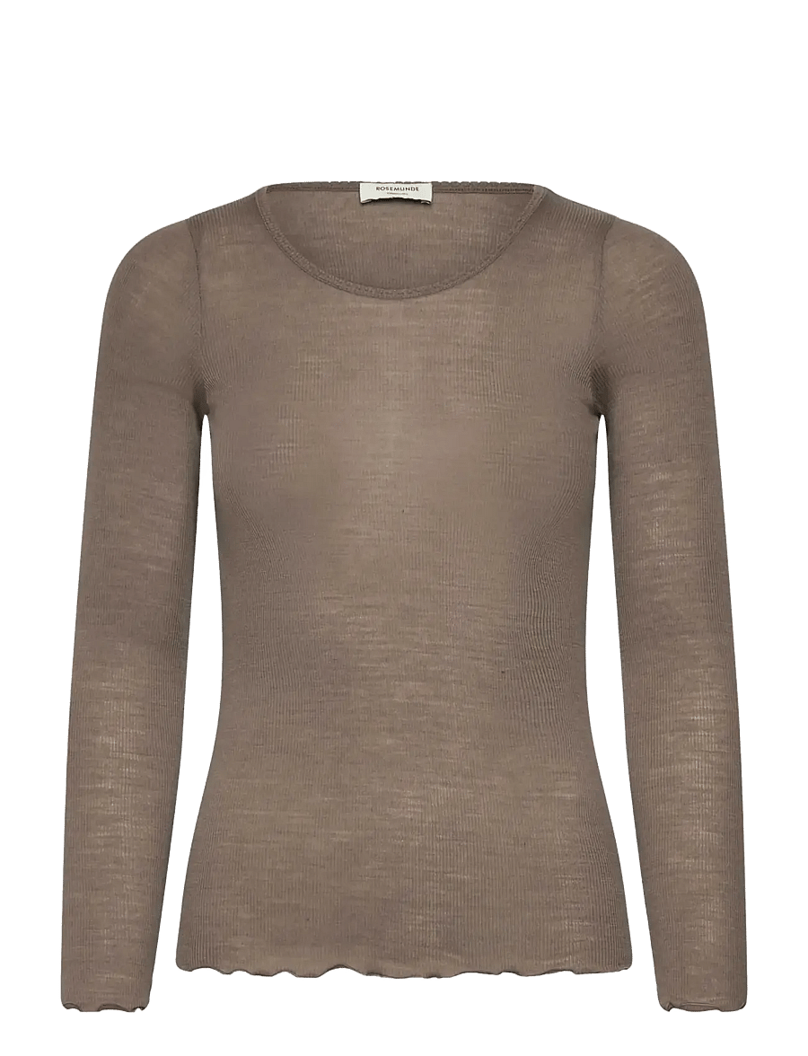 Rosemunde - RWBurlington Wool LS O-neck T-shirt - langärmlige tops - walnut - 0