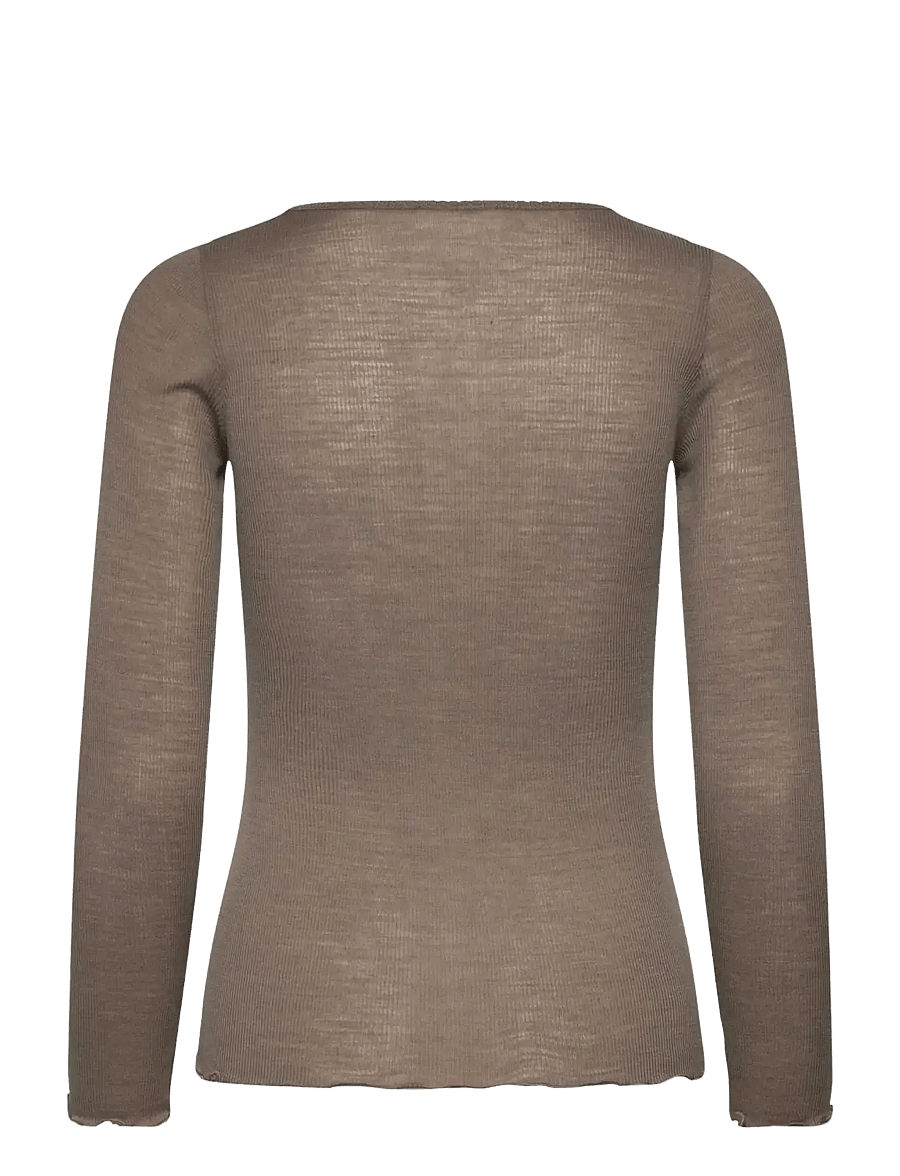 Rosemunde - RWBurlington Wool LS O-neck T-shirt - langärmlige tops - walnut - 1