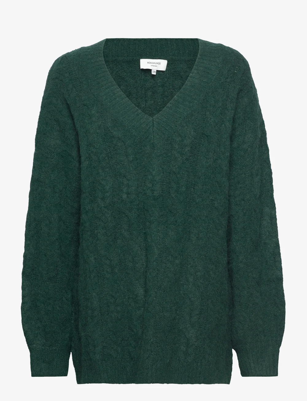 Rosemunde - Cable Knit V-neck - stickade tröjor - dark forrest melange - 0