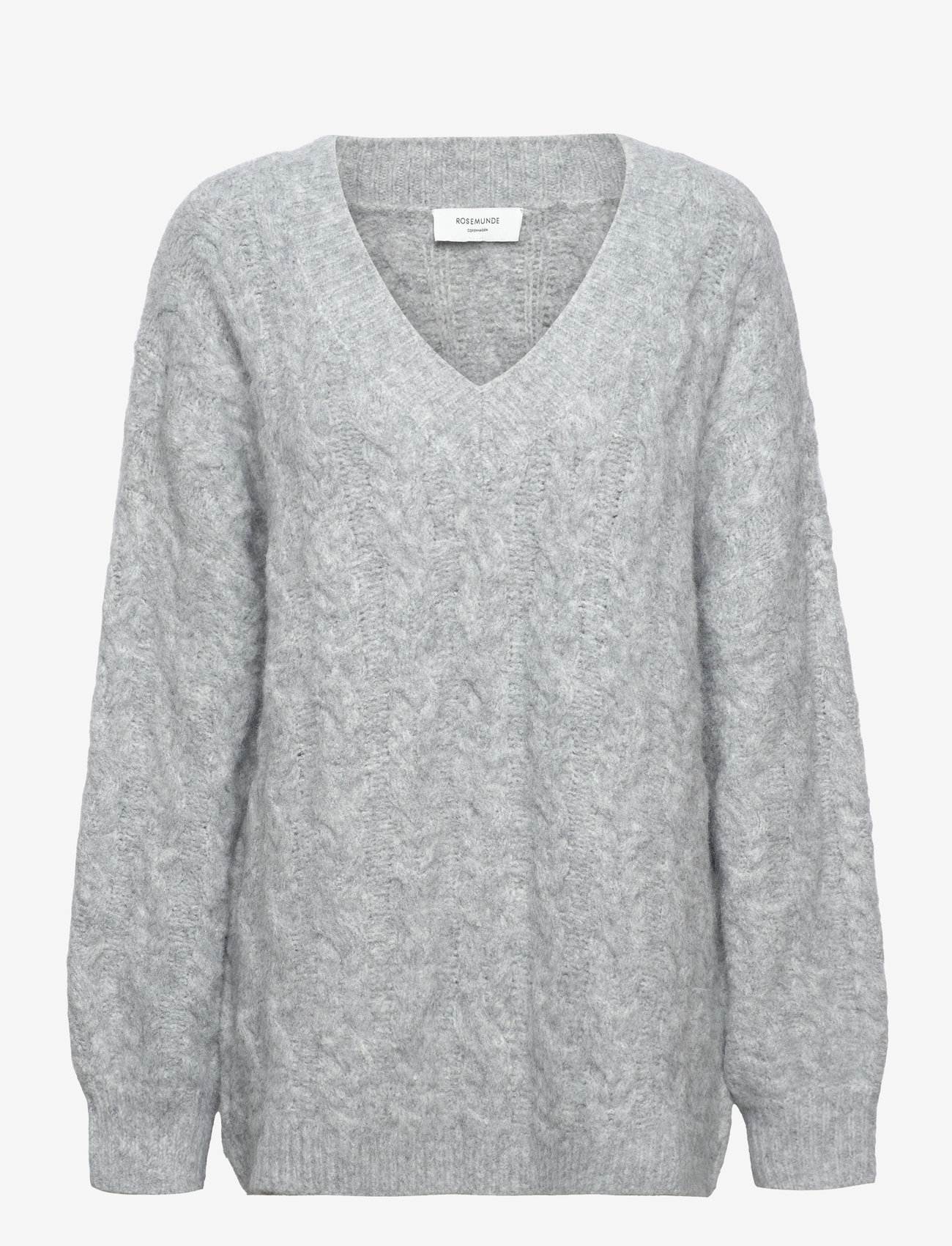 Rosemunde - Cable Knit V-neck - sügisesed riided - light grey melange - 0