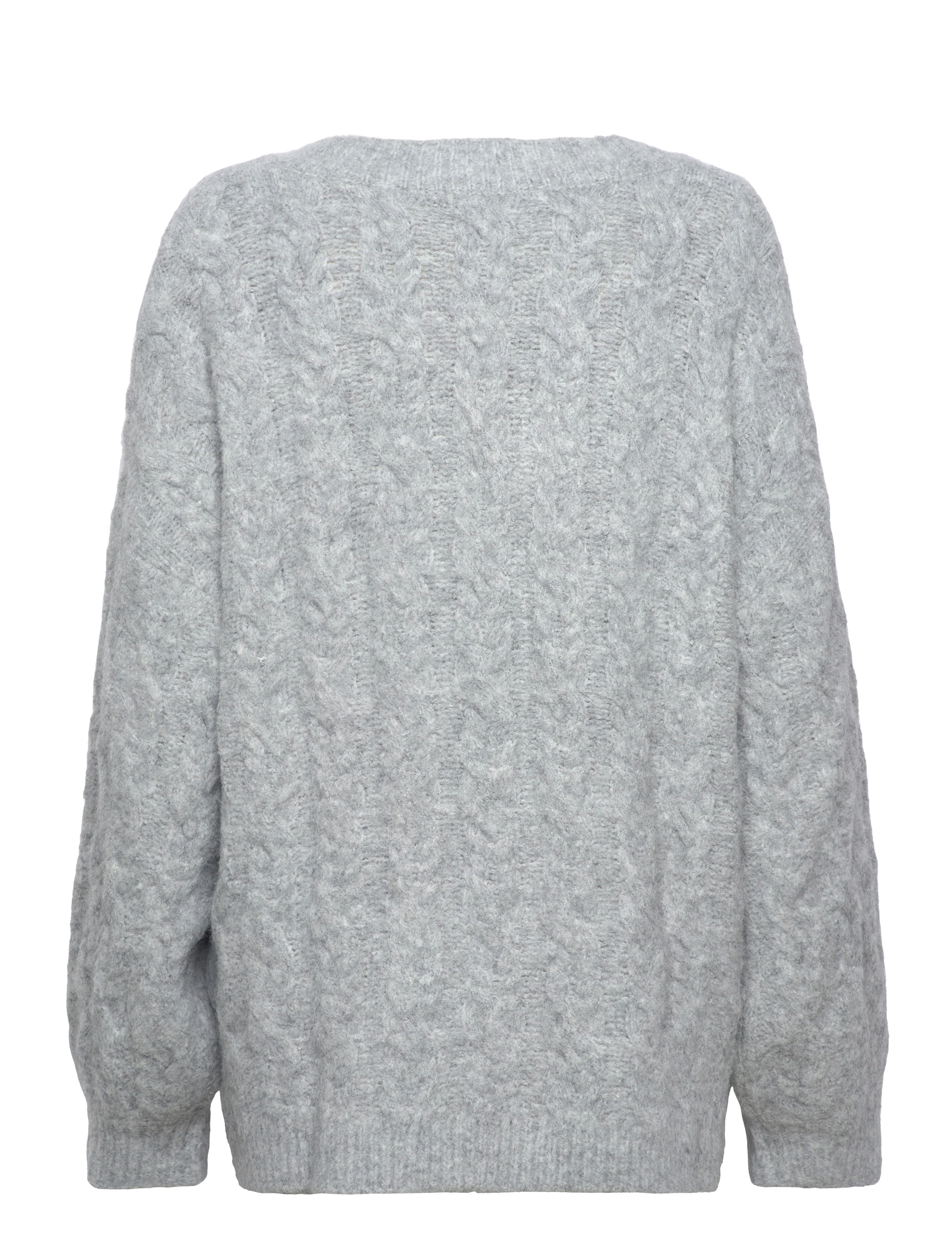 Rosemunde - Cable Knit V-neck - gensere - light grey melange - 1
