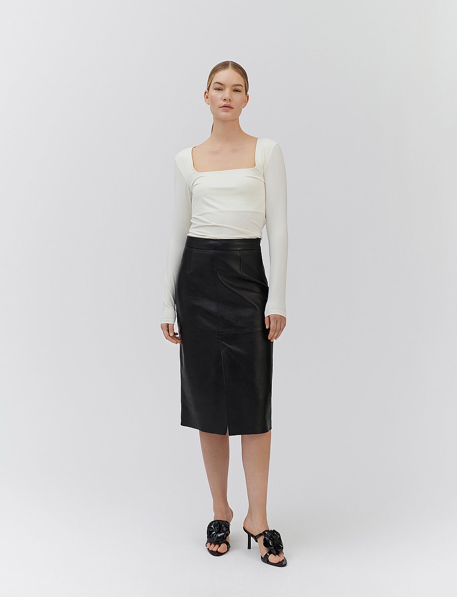 Rosemunde - RWFelino Leather Calf Skirt - leather skirts - black - 0