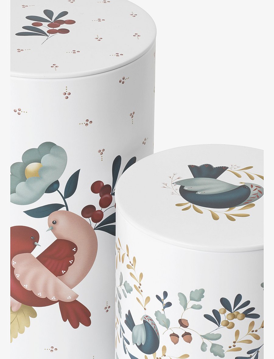 Rosendahl - GC Cottage Storage Tin Ø10/Ø11 white w. deco 2 pcs. - daiktų laikymo krepšiai - white w. deco - 2