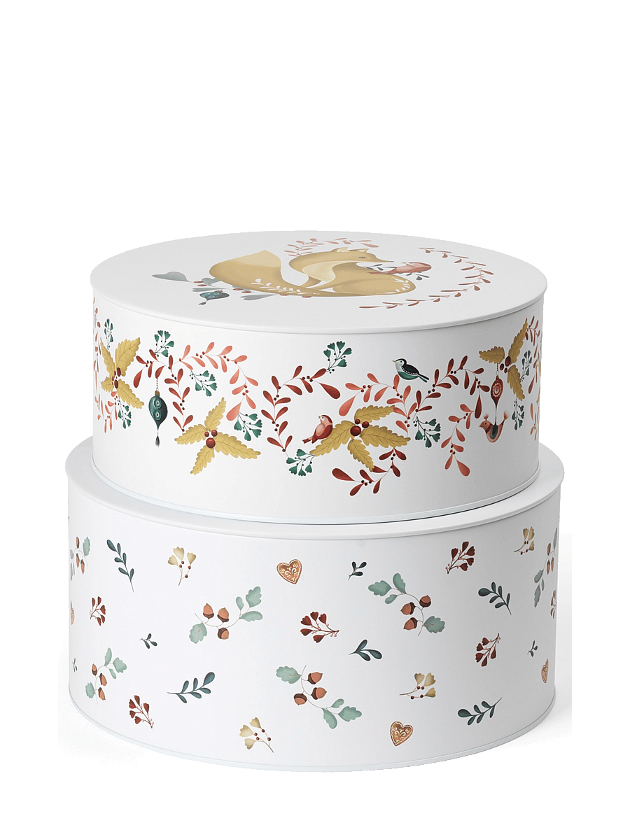 Rosendahl - GC Cottage Storage Tin Ø20/Ø22 white w. deco 2 pcs. - aufbewahrungskörbe - white w. deco - 1