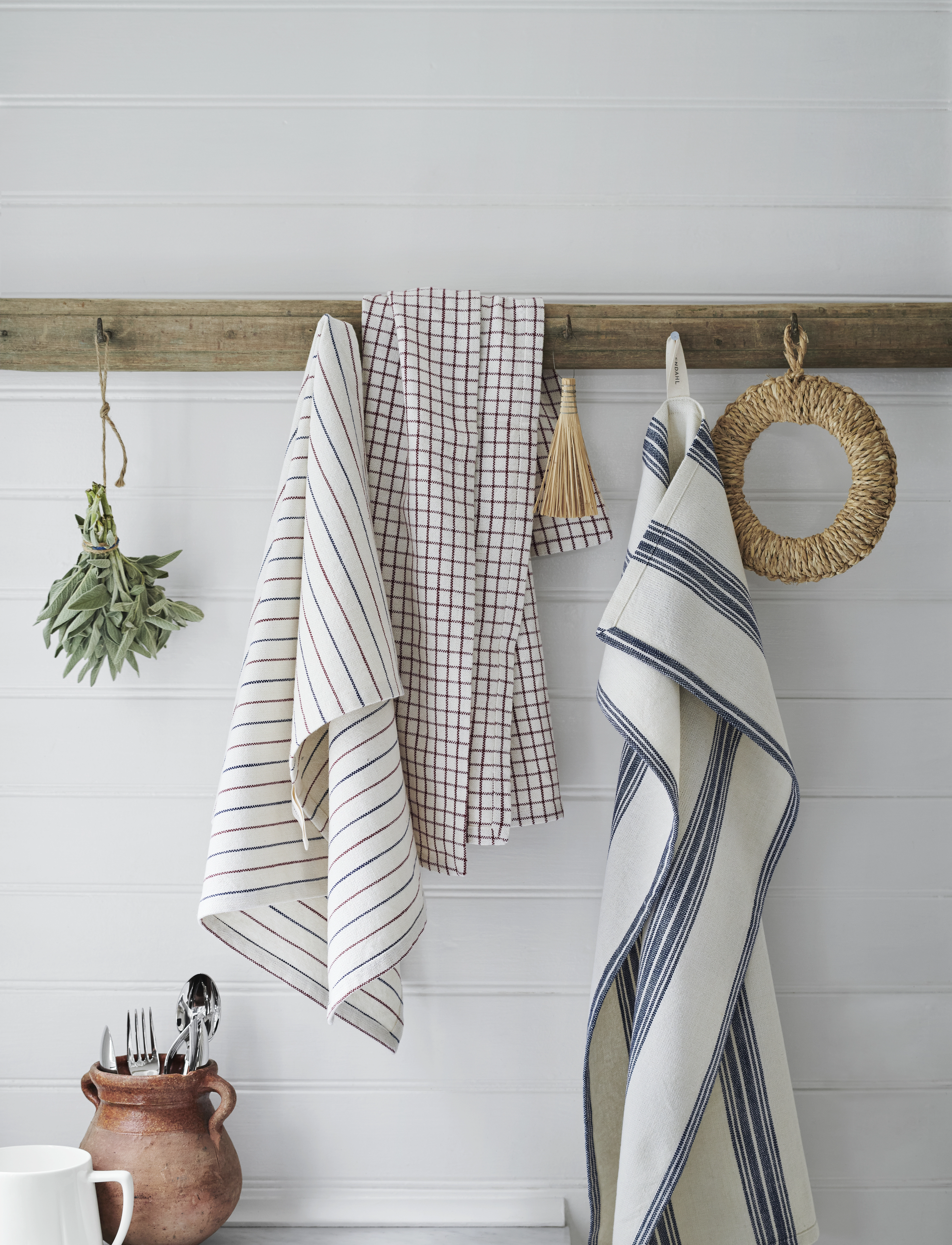 Rosendahl Textiles Garn Viskestykke 50X70 Cm Blå/Terracotta, 70 cm, Kitchen Textiles, Beige - Towels, Homeware