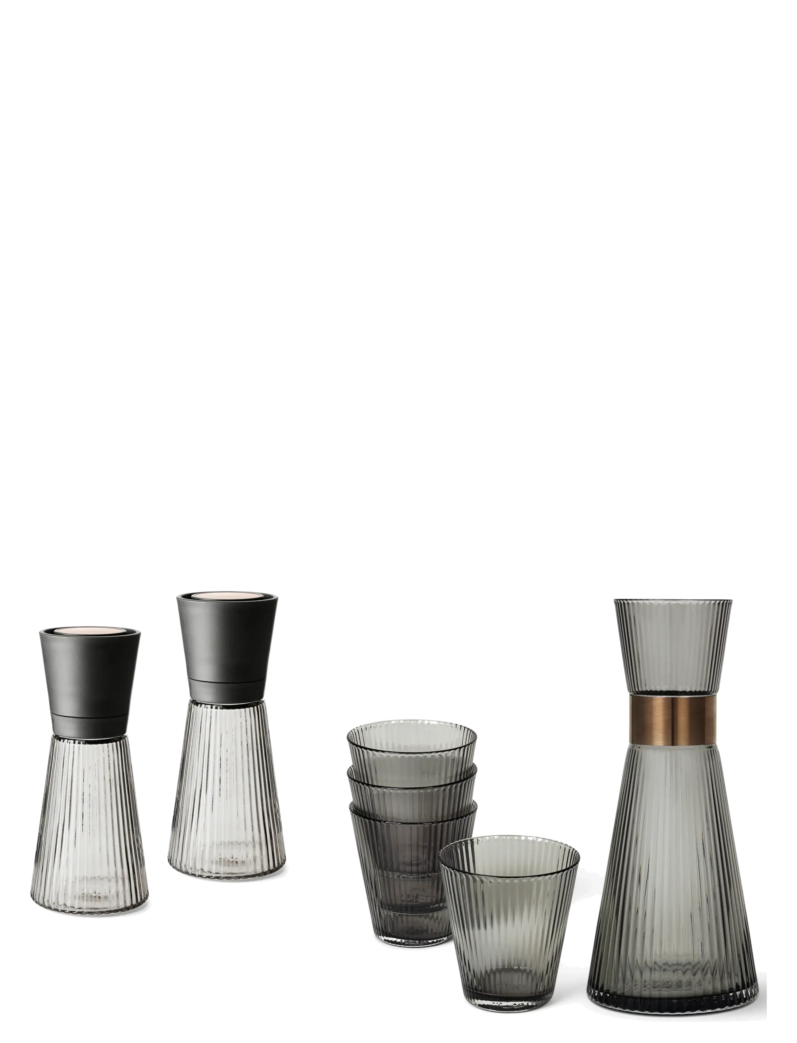Rosendahl GC Nouveau Sæt Water Carafe (25376) 4 pcs Water Tumbler (25375) 2 pcs Grinders (15753) smoke - Gläser - SMOKE / grey