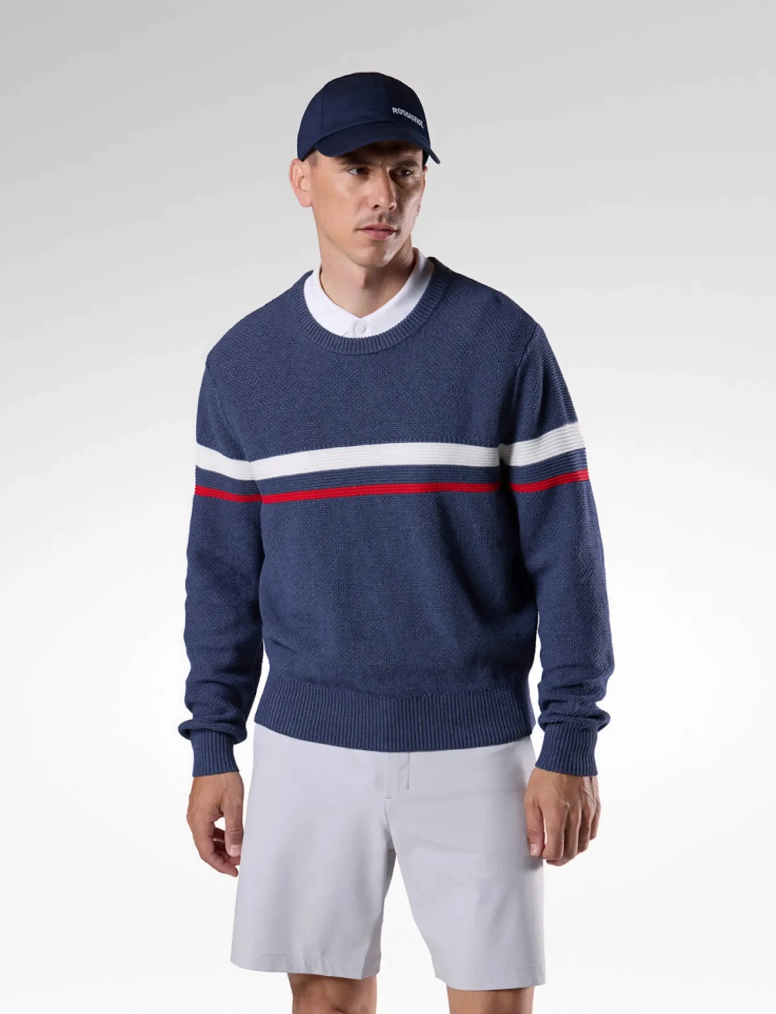 ROSSIGNOL M Knitted Cn Sweater, Mænd, Stribet Strikket Rundhals Sweater, Navy, Str: M