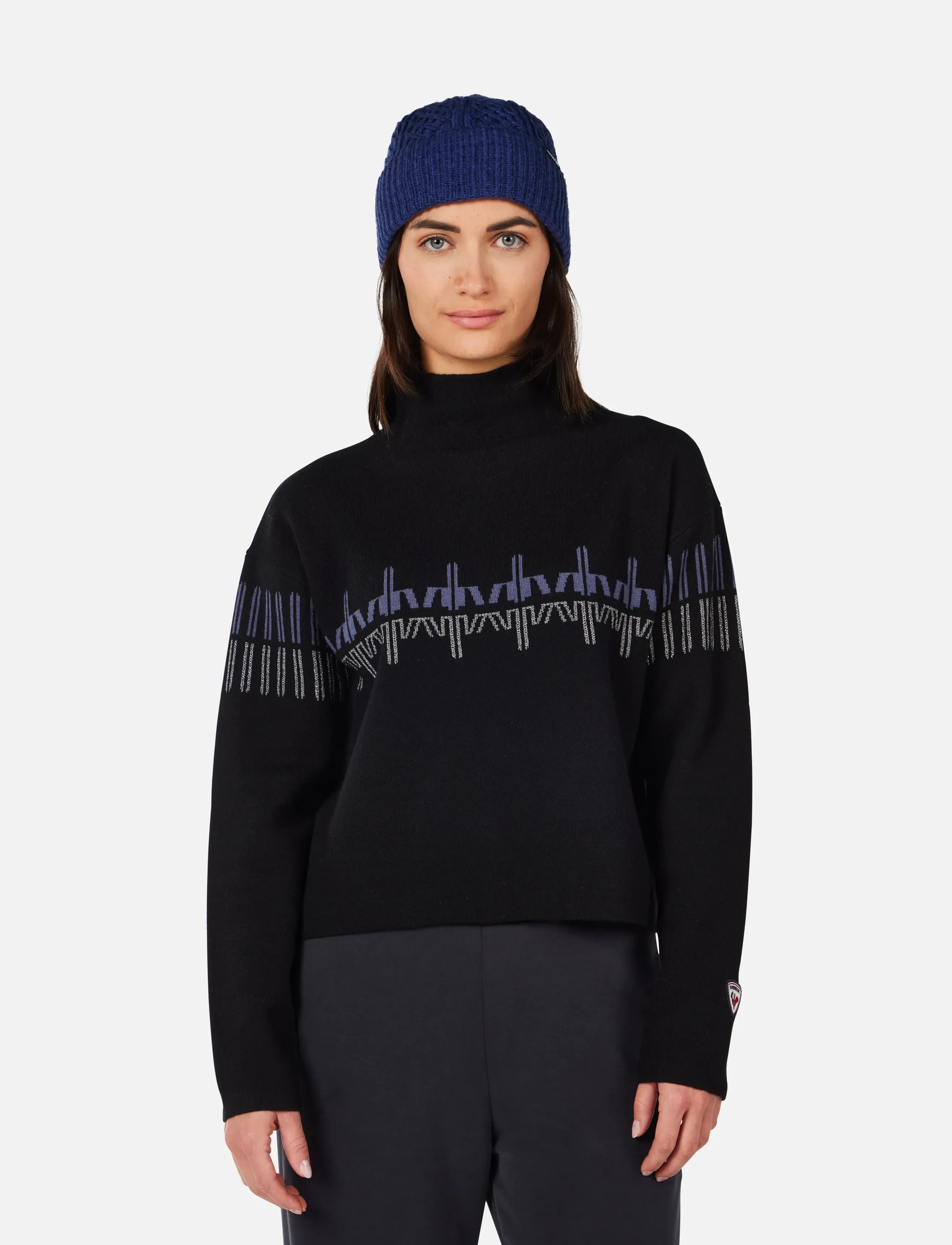 ROSSIGNOL W Patterned Tn Sweater, Kvinder, Mønstret Rullekrave Sweater, Sort, Str: S