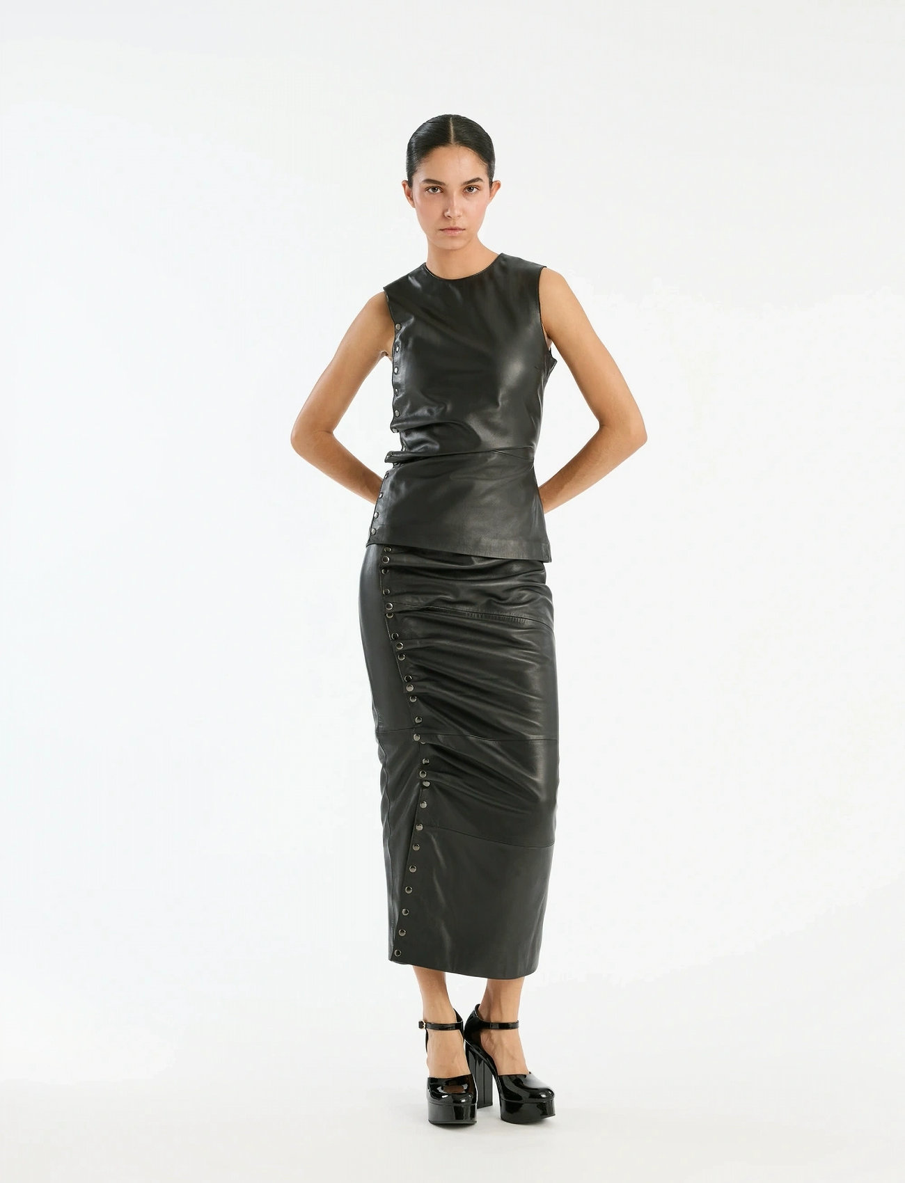 ROTATE Midi Leather Skirt - Black - 34