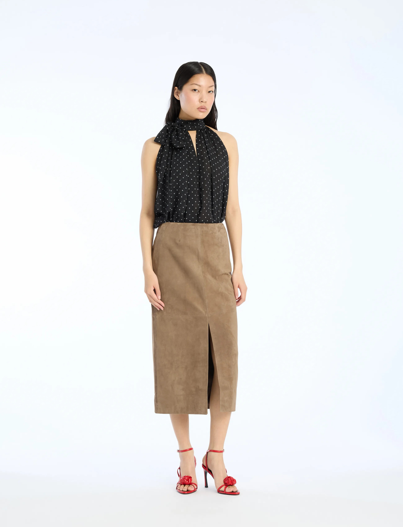 ROTATE Suede Midi Pencil Skirt - Brown - 38