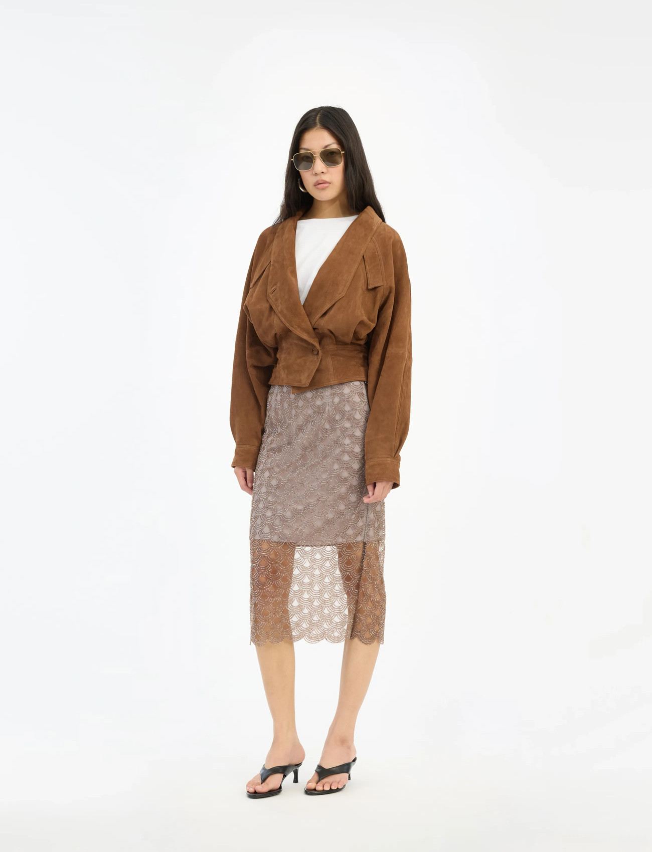 ROTATE Scallop Sequin Midi Skirt - Grey - 34