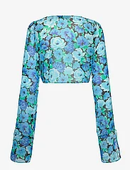 ROTATE Birger Christensen - Chiffon Cropped Blouse - long-sleeved blouses - ibiza blue comb. - 1