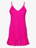 Lace Flounce Slip Dress - PINK GLO