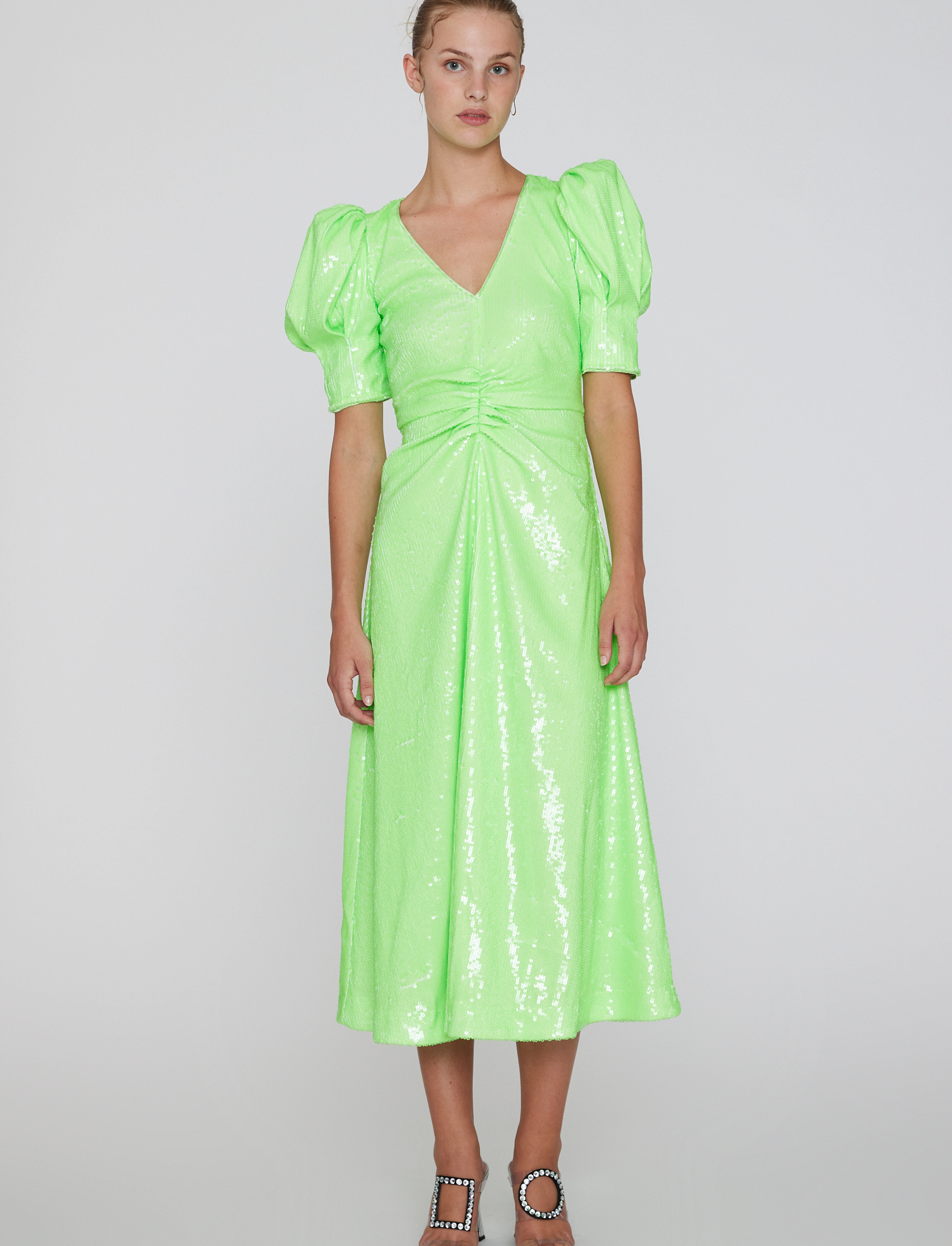 ROTATE Sequins Maxi V-Neck Dress - Litterkleidid - GREEN GECKO / green