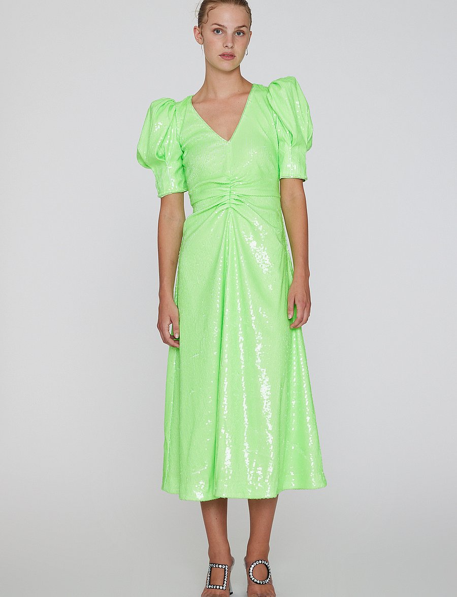rotate green sequin dress Rotate By Birger Christensen Sequined Puff-Sleeve Maxi Dress In Green - 30% Off