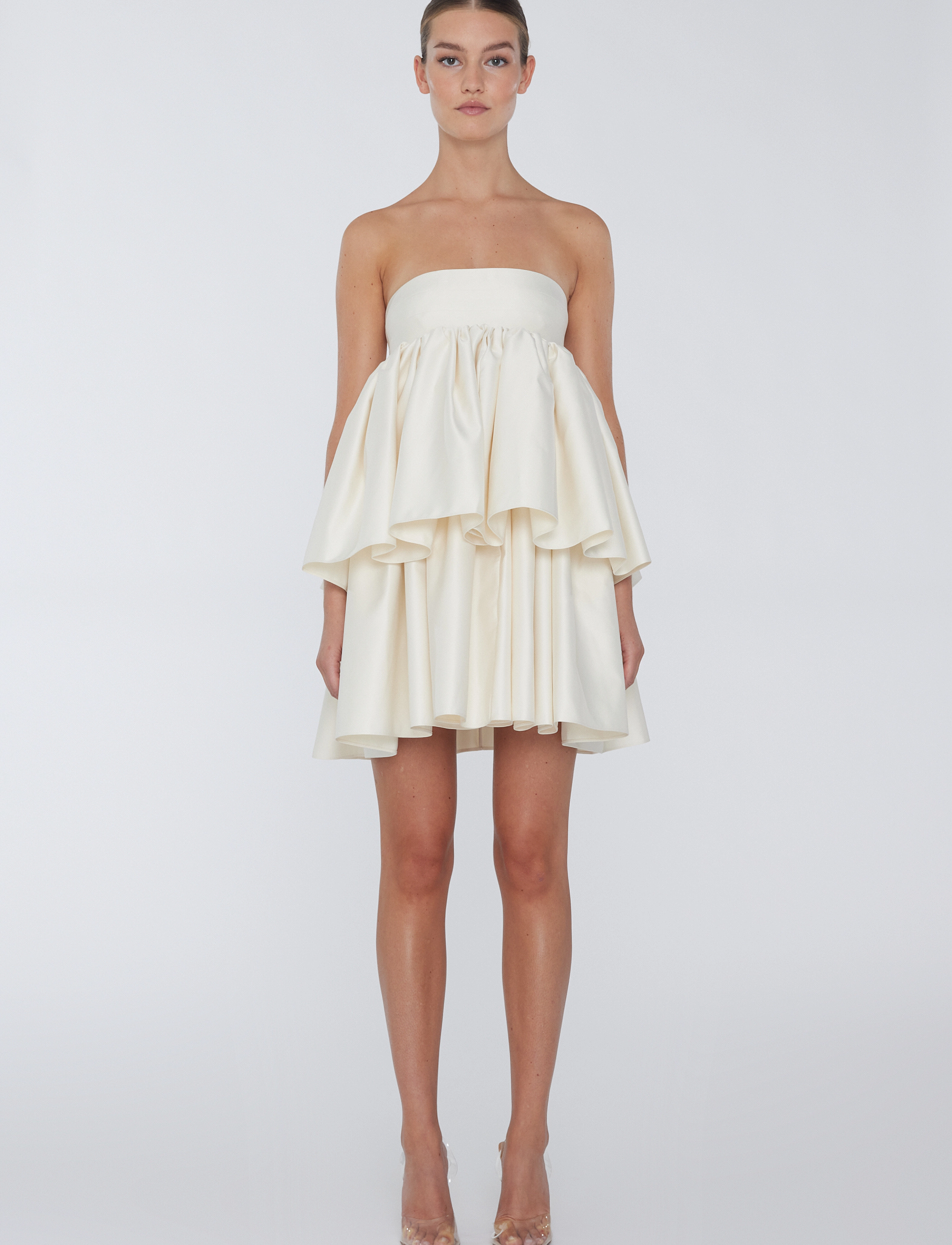 ROTATE Birger Christensen Twill Mini Ruffled Dress - Kleider - EGRET / cream