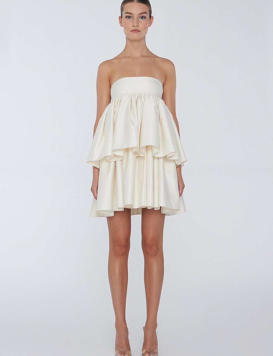 ROTATE - TWILL MINI RUFFLED DRESS - egret - 0