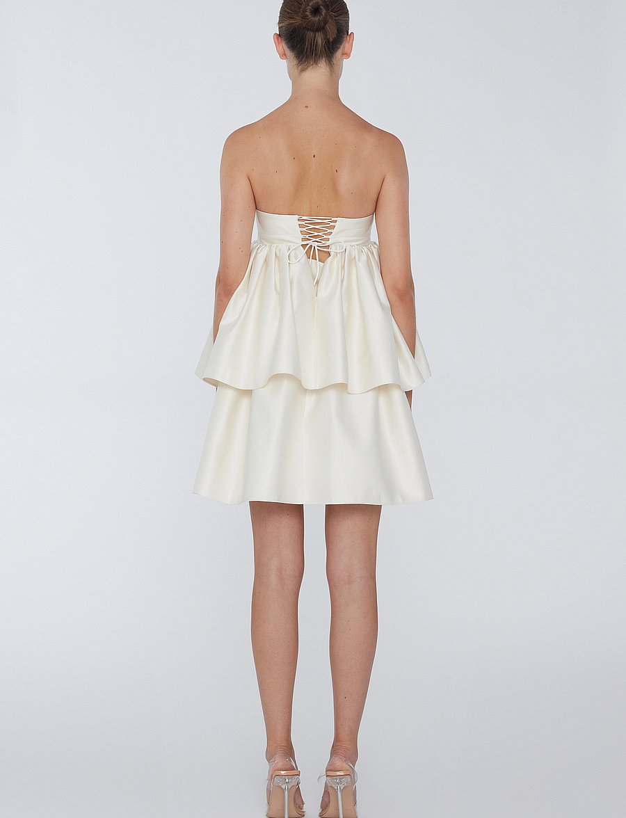 ROTATE - TWILL MINI RUFFLED DRESS - egret - 4