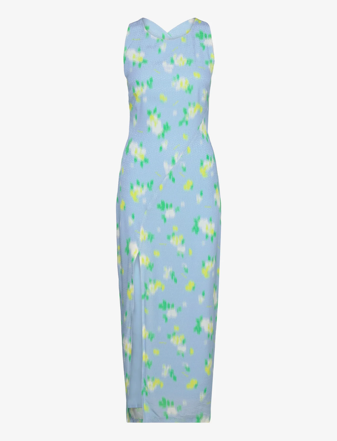 ROTATE Birger Christensen - Jacquard Midi Slit Dress - summer dresses - placid blue comb. - 0