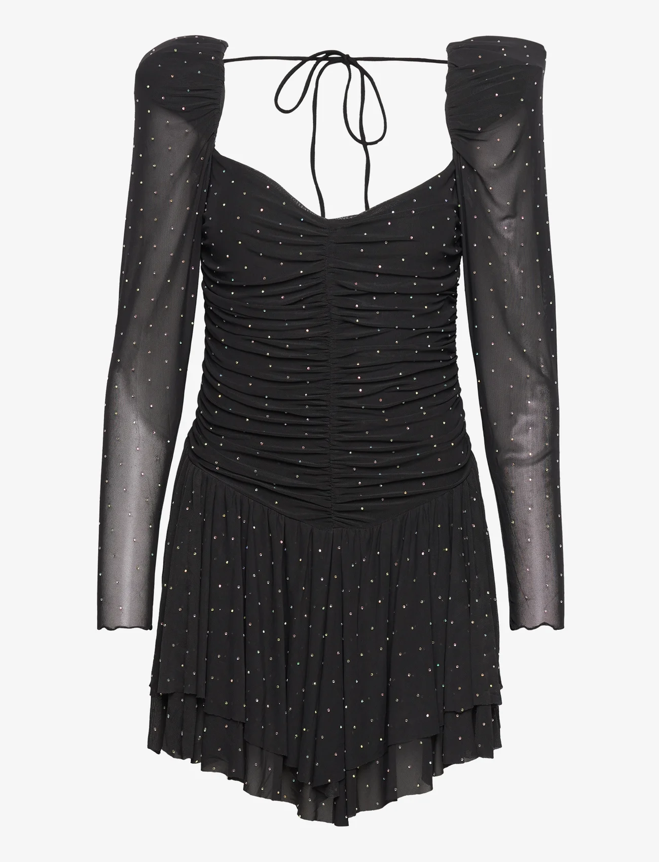ROTATE Birger Christensen - Mesh Mini Ruffle Dress - ballīšu apģērbs par outlet cenām - black - 0