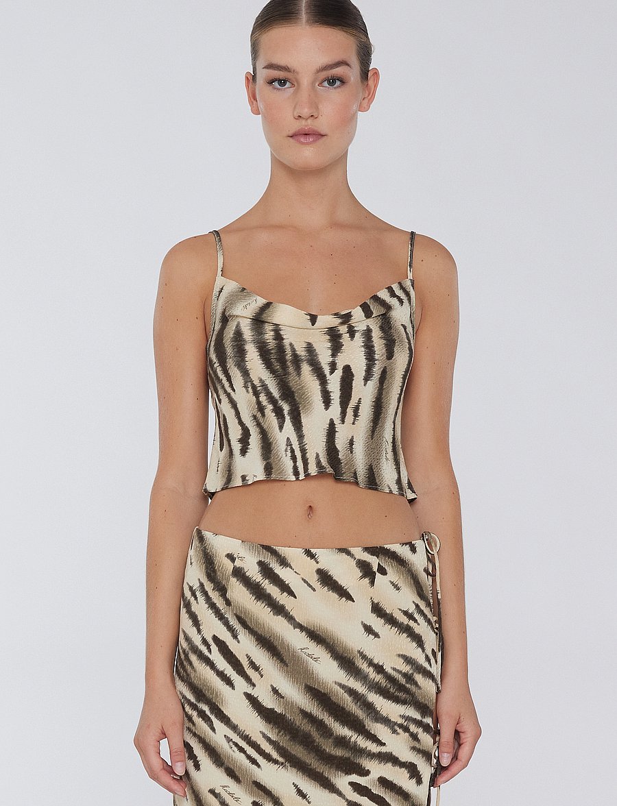 ROTATE - Fine Jacquard Strap Top - varrukateta pluusid - putty beige comb. - 0