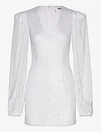 Sequin Puffy Sleeve Dress - BRIGHT WHITE