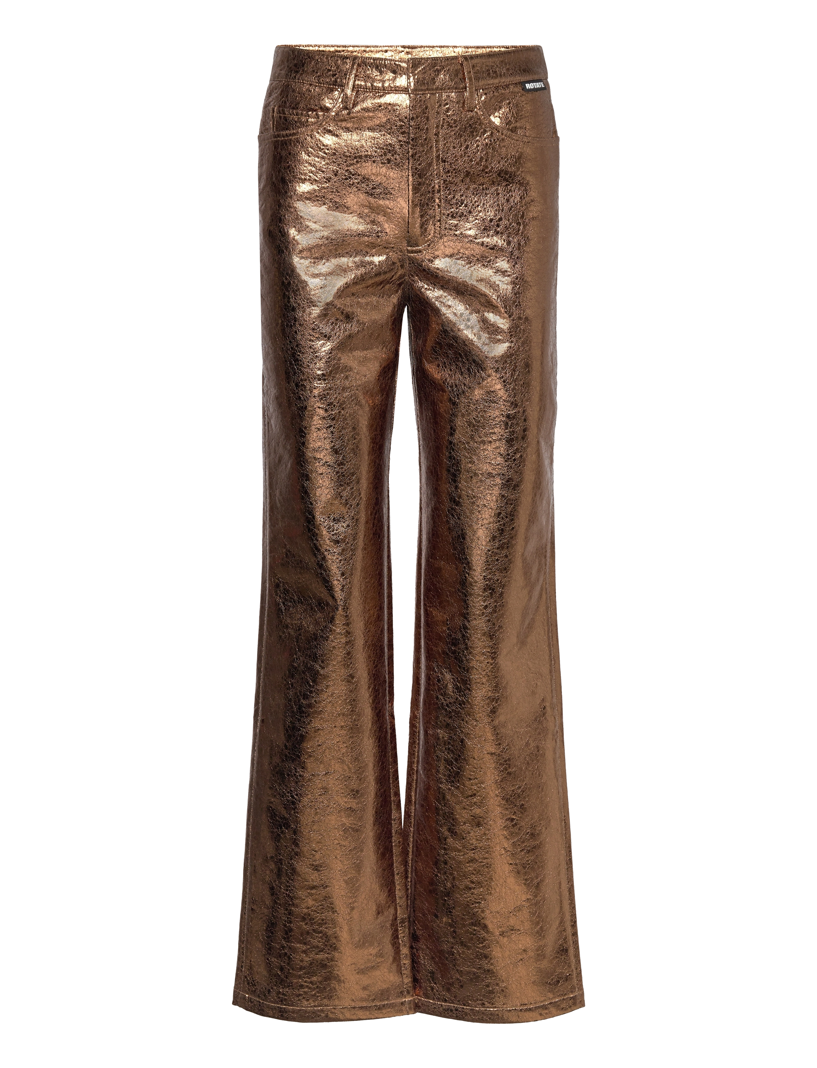 ROTATE Textured High Waist Pants - Tøj - TOASTED COCONUT / gold