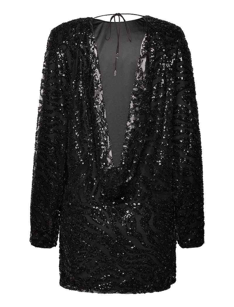 ROTATE - Sequins Low Back Dress - pailletkjoler - 1000 black comb. - 1