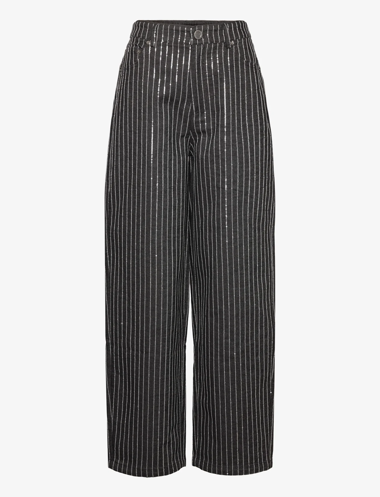 ROTATE Birger Christensen - Sequin Twill Wide Pants - bukser med brede ben - black - 0
