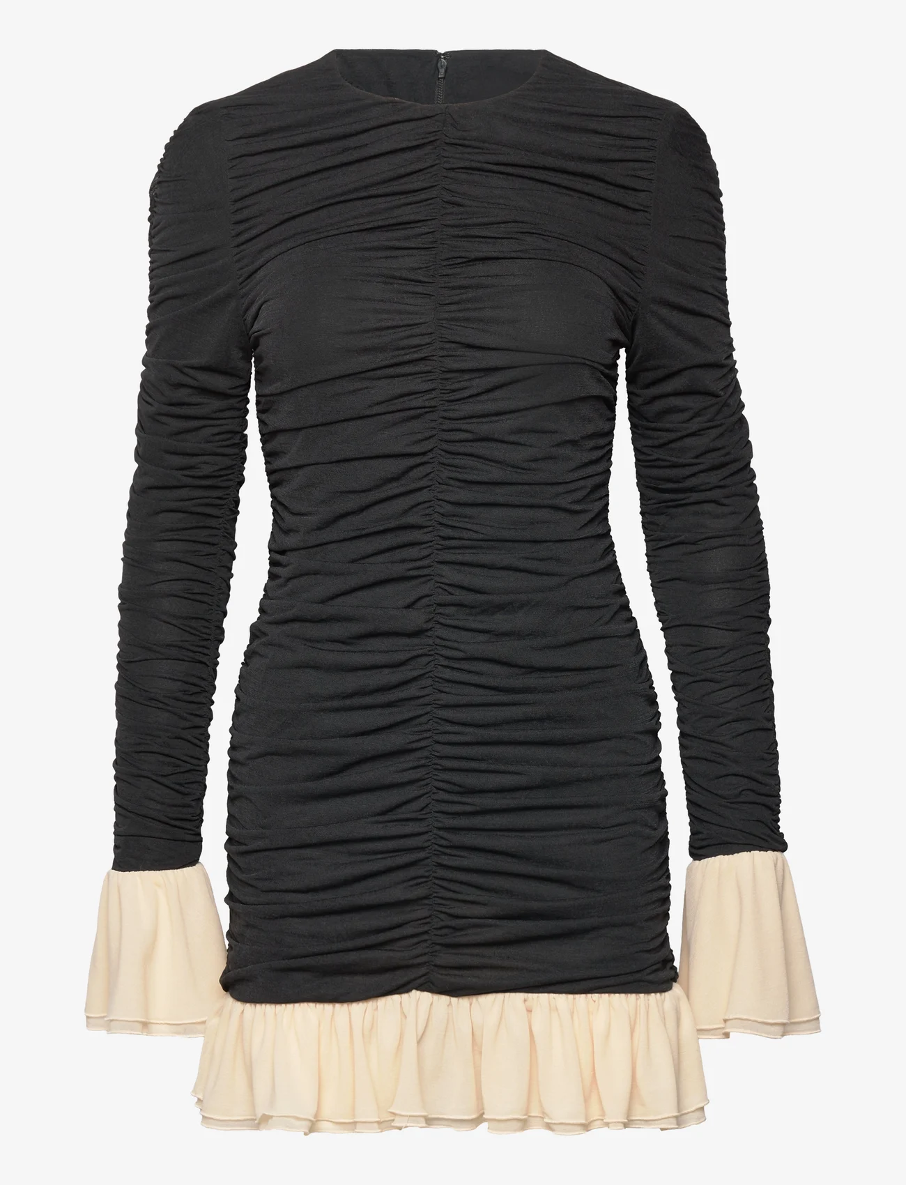 ROTATE Birger Christensen - Mini Ruched Ls Dress - odzież imprezowa w cenach outletowych - 1000 black comb. - 0