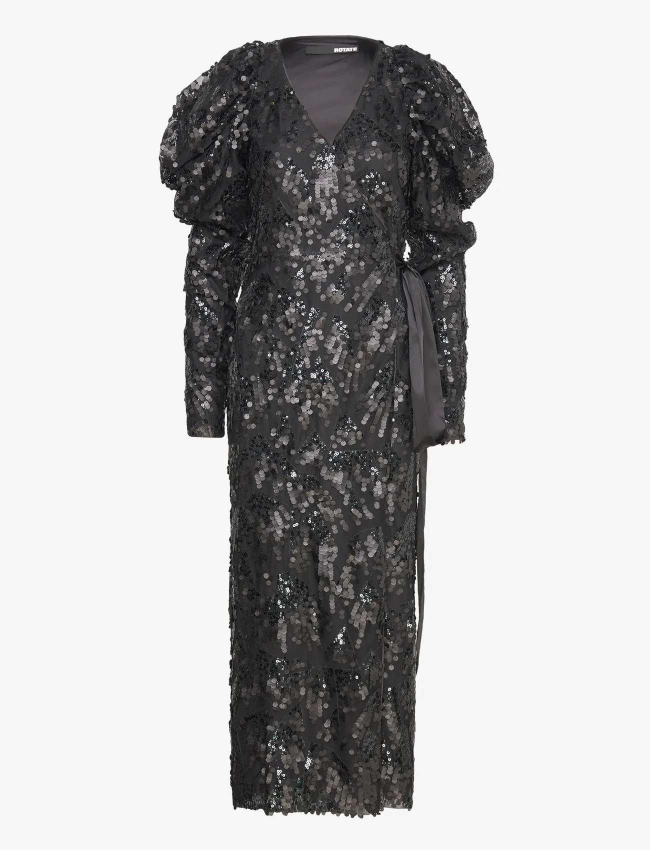 ROTATE Birger Christensen - Sequins Midi Wrap Dress - paljettklänningar - 1000 black comb. - 0