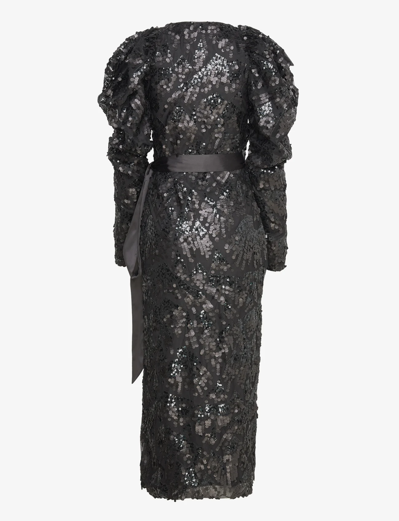 ROTATE Birger Christensen - Sequins Midi Wrap Dress - paljettklänningar - 1000 black comb. - 1