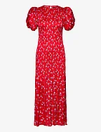PRINTED PUFF SLEEVE DRESS - WILDEVE CLUSTER + HIGH RISK RED COMB.