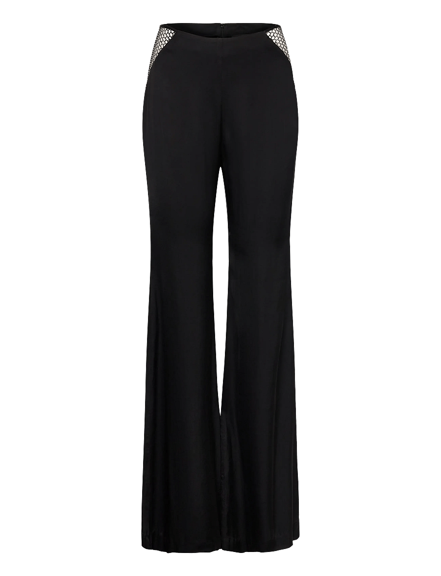 ROTATE - MID WAIST FLARED PANTS - Útvíðar buxur - black - 0