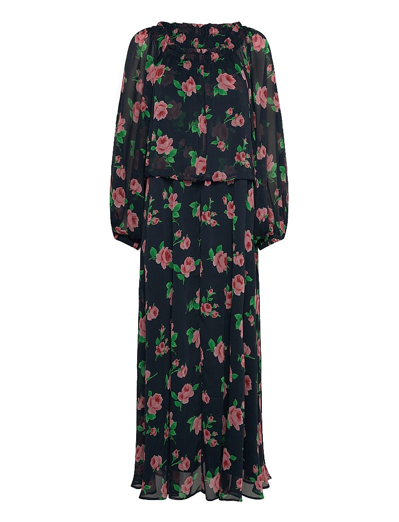 ROTATE Birger Christensen - Chiffon Maxi Dress - suvekleidid - shining rose + midnight navy comb. - 0