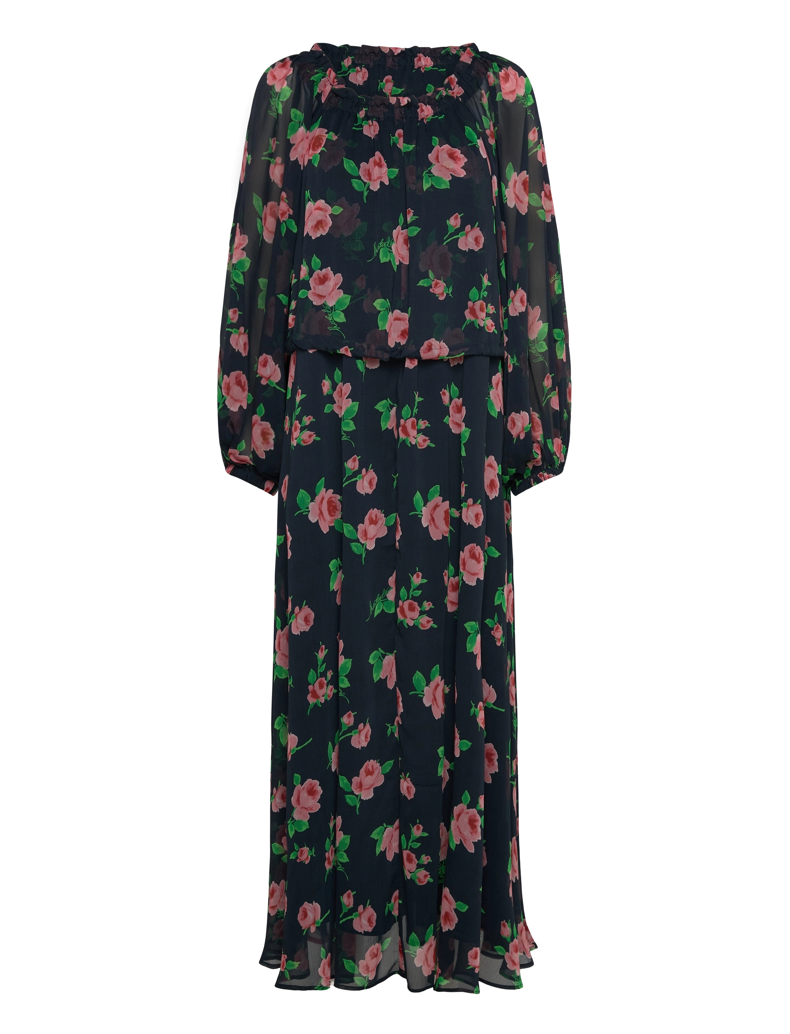 ROTATE Chiffon Maxi Dress - Maxikjoler - SHINING ROSE + MIDNIGHT NAVY COMB. / navy