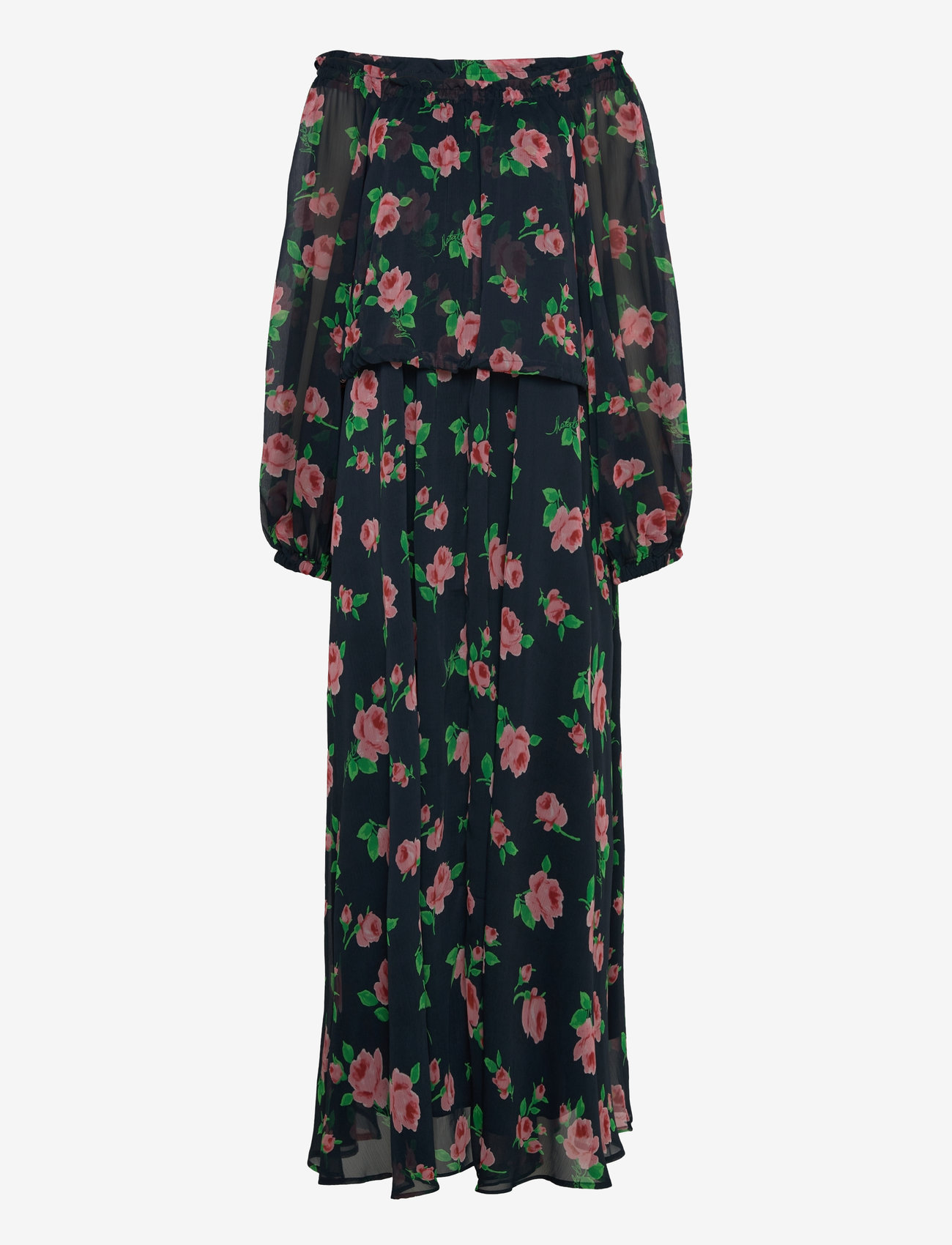 ROTATE Birger Christensen - Chiffon Maxi Dress - suvekleidid - shining rose + midnight navy comb. - 2