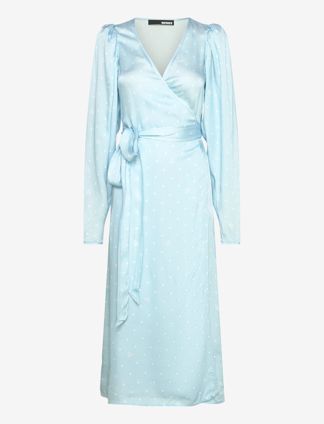 ROTATE Birger Christensen - TEXTURED MIDI WRAP DRESS - slå-om-kjoler - oval polka dot + cool blue comb. - 0