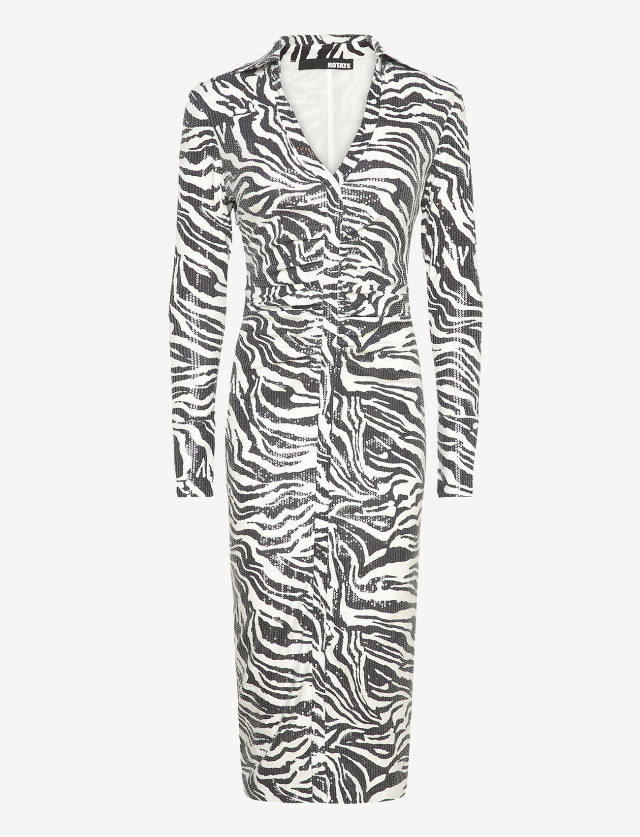 ROTATE Birger Christensen - SEQUINS MIDI SHIRT DRESS - sequin dresses - zebra + bright white comb. - 0