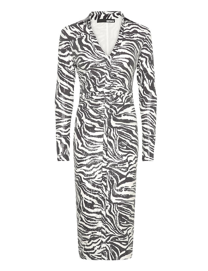 ROTATE Birger Christensen - SEQUINS MIDI SHIRT DRESS - sequin dresses - zebra + bright white comb. - 0