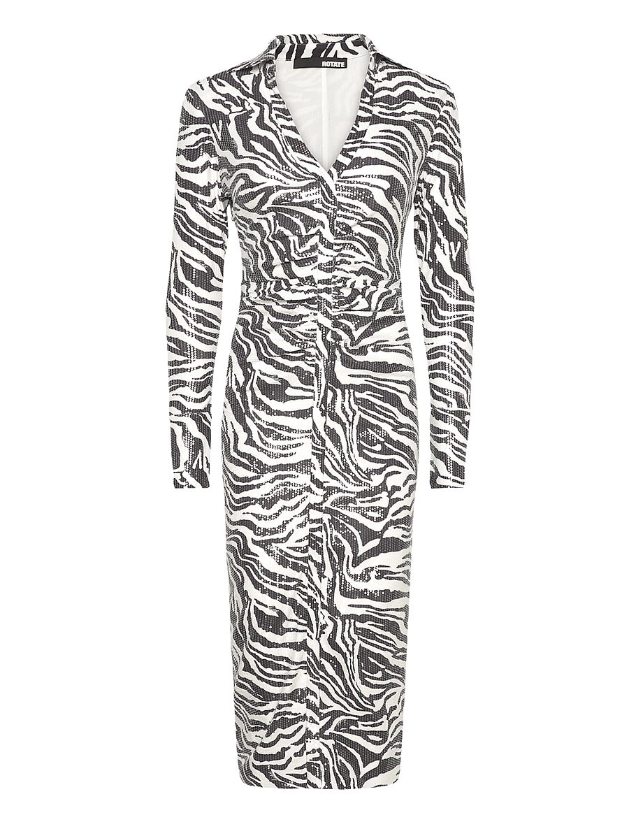 ROTATE - SEQUINS MIDI SHIRT DRESS - paillettenkleider - zebra + bright white comb. - 0