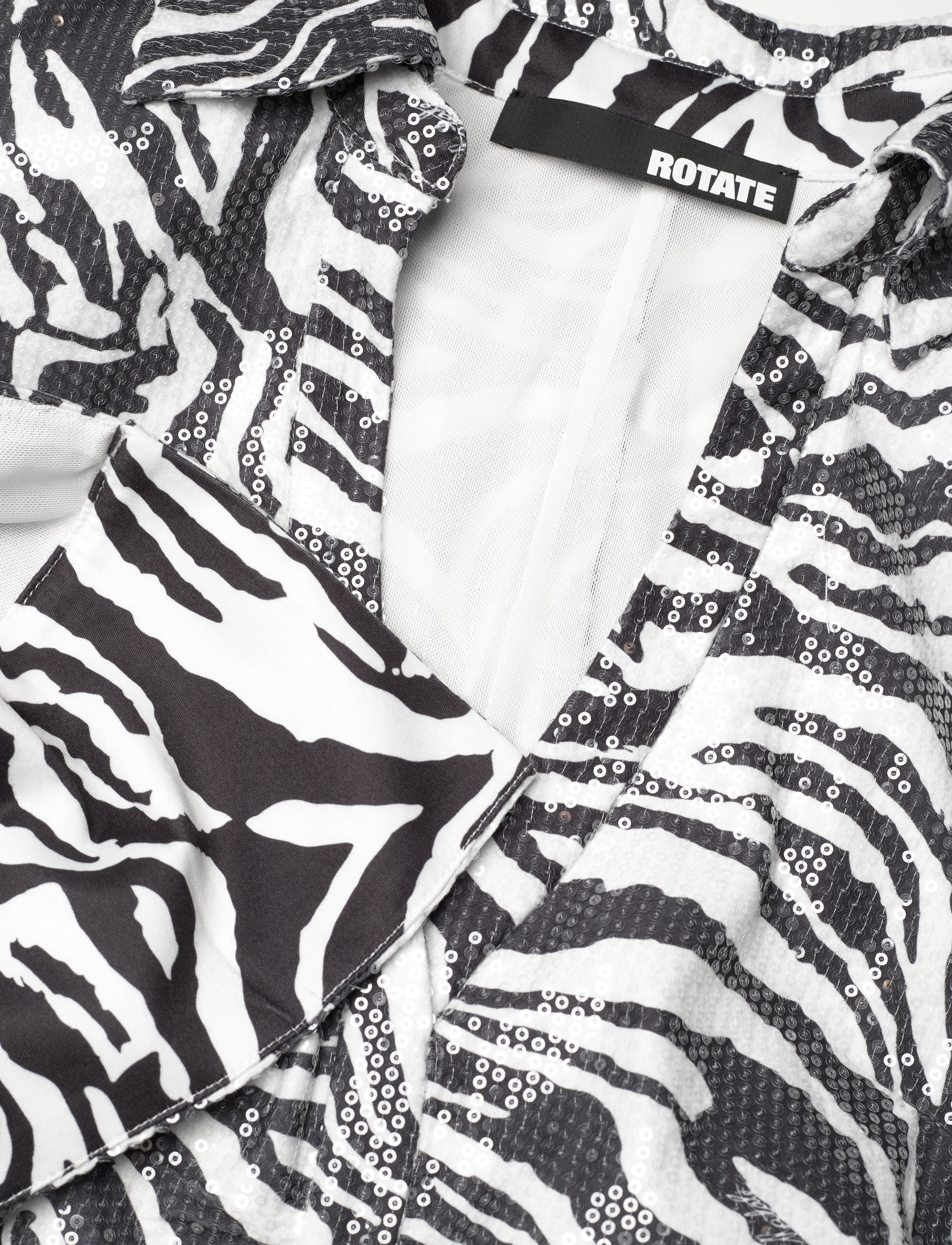 ROTATE - SEQUINS MIDI SHIRT DRESS - paillettenkleider - zebra + bright white comb. - 2