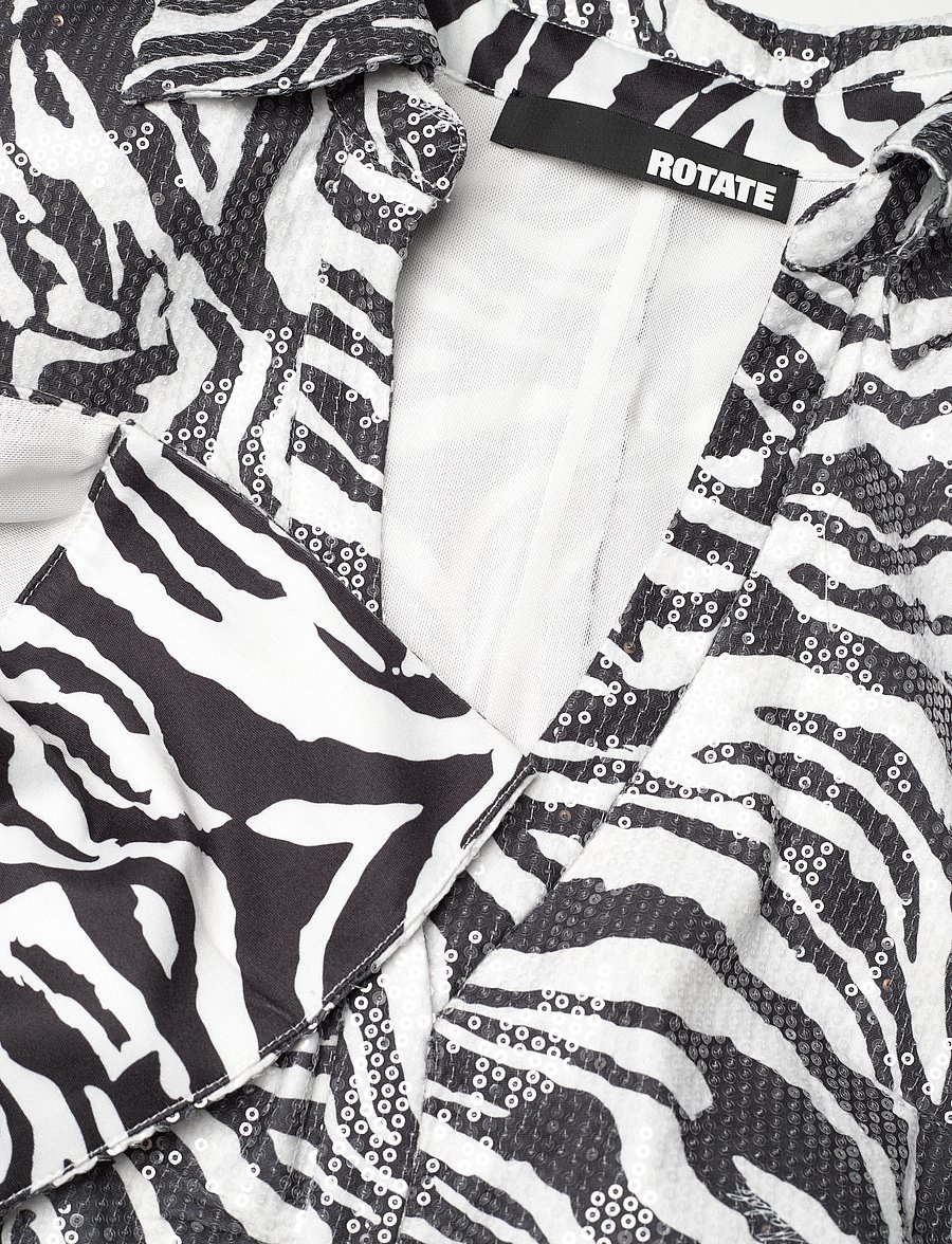 ROTATE - SEQUINS MIDI SHIRT DRESS - paillettenkleider - zebra + bright white comb. - 2